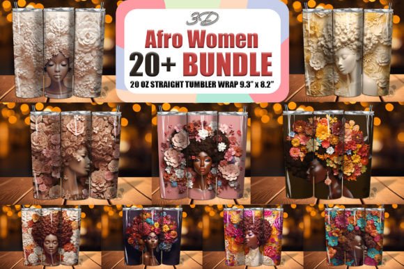 3D Afro Women Skinny Tumbler Wrap Bundle