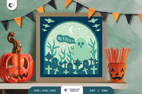 3D Hey Boo Layered Papercut SVG