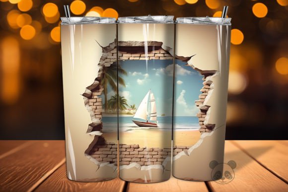 3D Hole in Wall Beach Land Tumbler Wrap