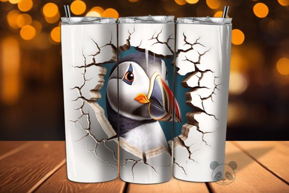 Puffin 3D Cracked Hole Tumbler Wrap: A Unique Design for Sublimation Printing